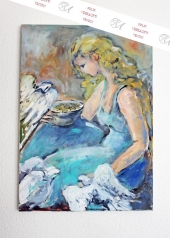 Gemälde, Mädchen mit Tauben