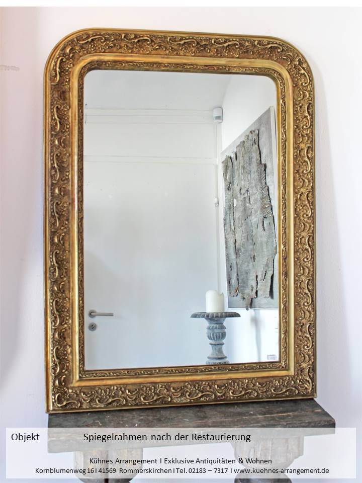 antike spiegel louis philippe prunkspiegel inneneinrichtung  saalspiegel vergoldetrestaurierung kuehnes arrangement interior design vergoldet